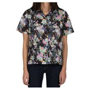 Naked and Famous Camp Collar Shirt Small SS21 Flower Painting - Black